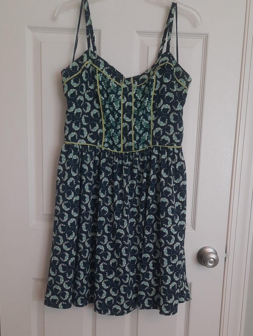 LC Lauren Conrad Navy Dress with Green and Cream Floral Rings